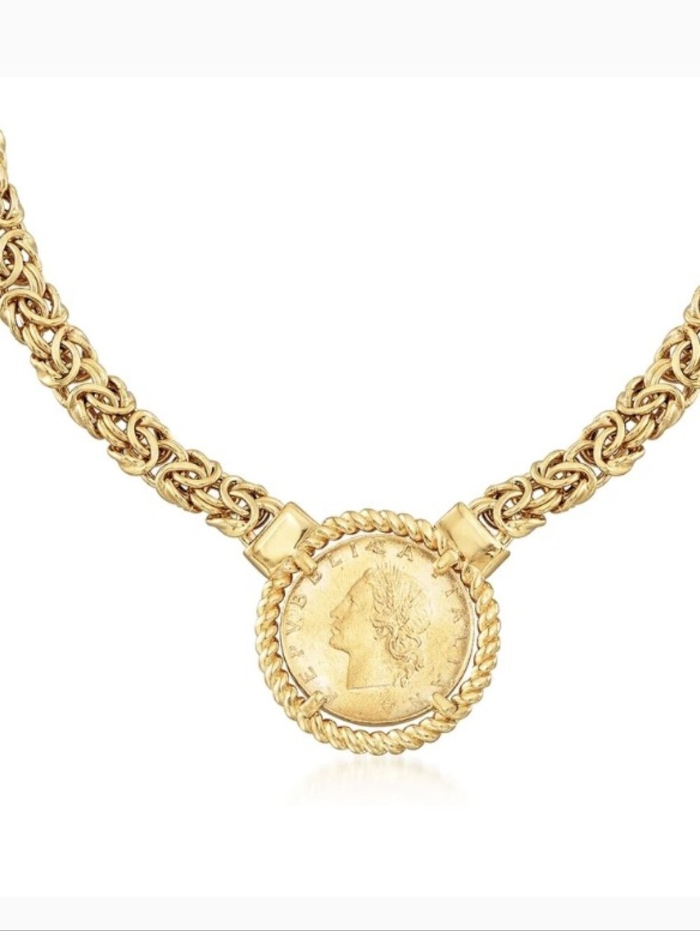 Ross Simons Italian 18kt Gold Over Sterling Replica Lira Coin Byzantine Necklace